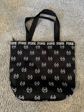 PINK Victoria's Secret Black Tote with White Logo Print